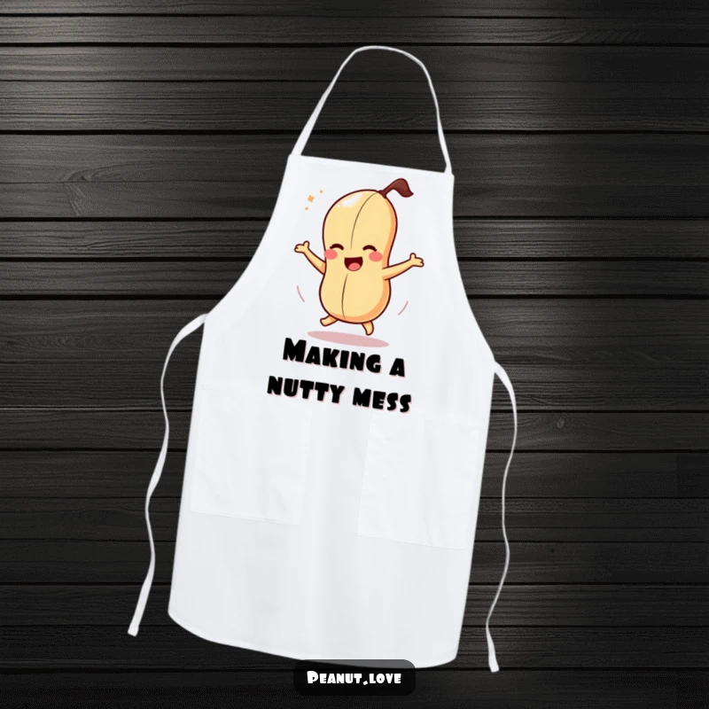 Funny apron featuring a dizzy peanut character spinning with joyous abandon, ready for kitchen fun.