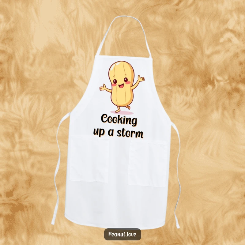 Funny Peanut Apron: Kitchen wear featuring a giggling peanut character doing a happy dance, perfect for cooking.