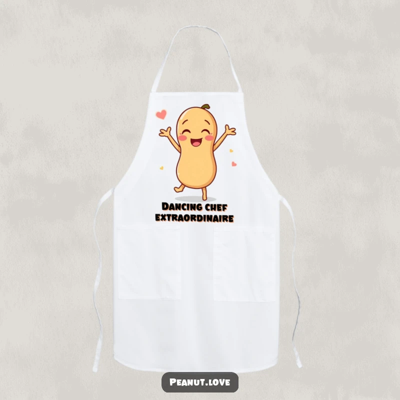 Funny Peanut Apron: A happy peanut character is shown dancing enthusiastically while wearing a chef's hat, ready for the kitchen.