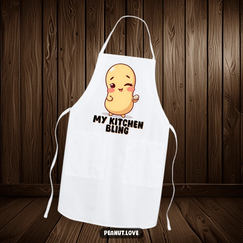 Funny Secret Agent Apron: A peanut character winking and holding a shiny pebble, ready for funny, mischievous, and clean cooking.