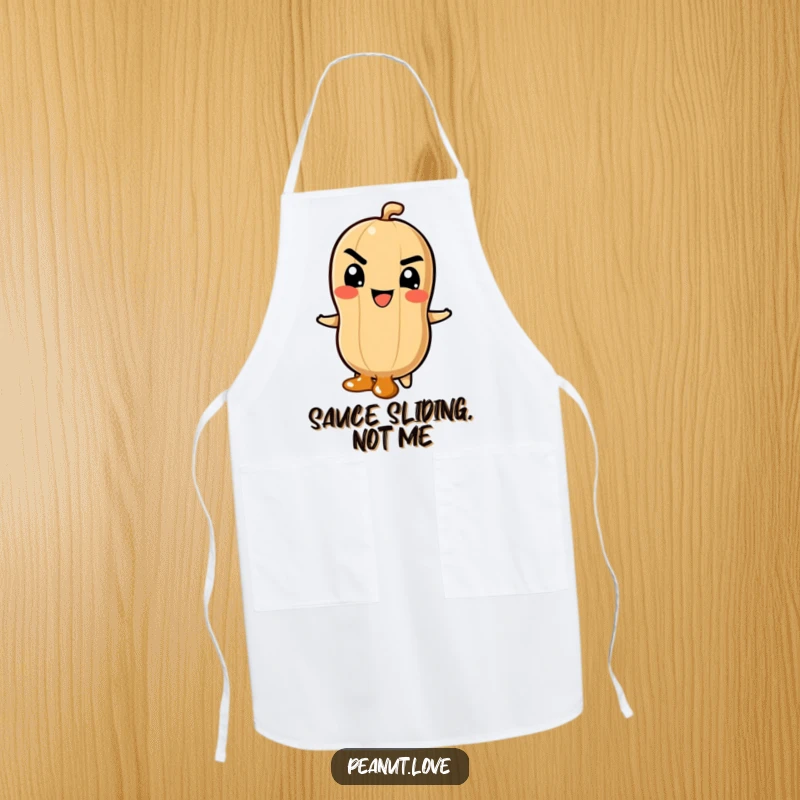 Funny Apron featuring a Peanut Character's Mischievous Grin Sliding Down a Caramel Swirl, Perfect for Kitchen Fun
