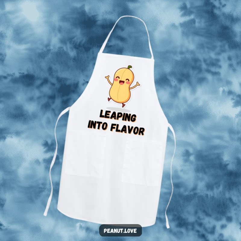 Funny apron with an excited peanut character wiggling its legs, ready for a joyful jump.