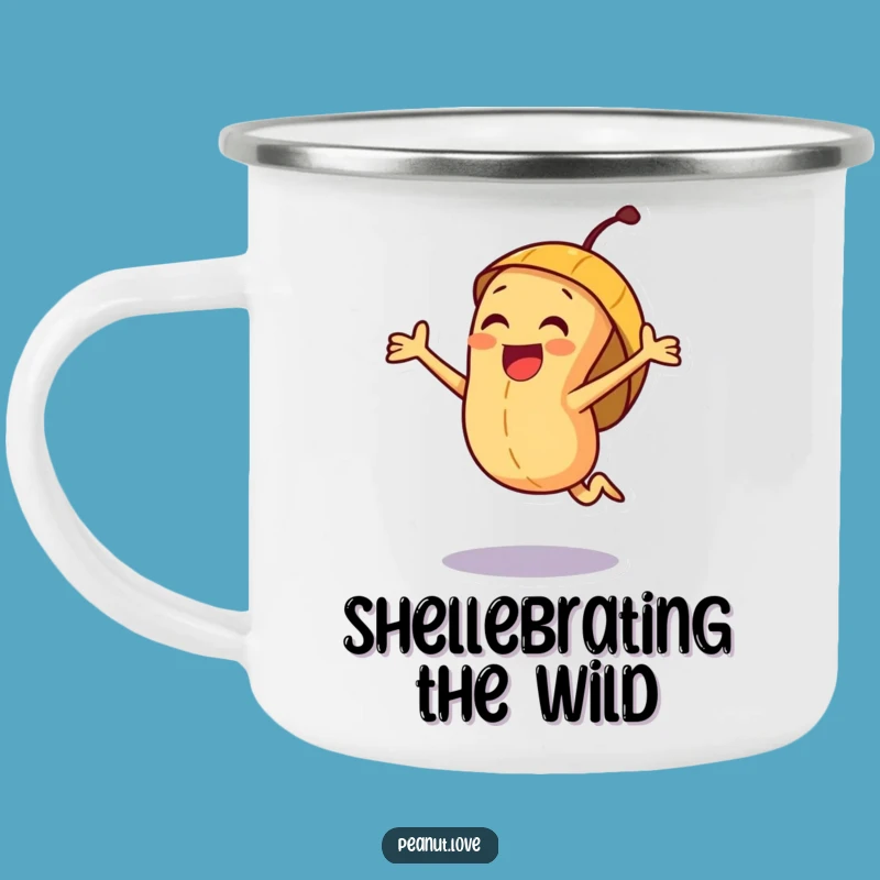 Funny Joyful Peanut Camping Mug: Exciting Jumping Nut Adventure, Perfect Cheerful Gift