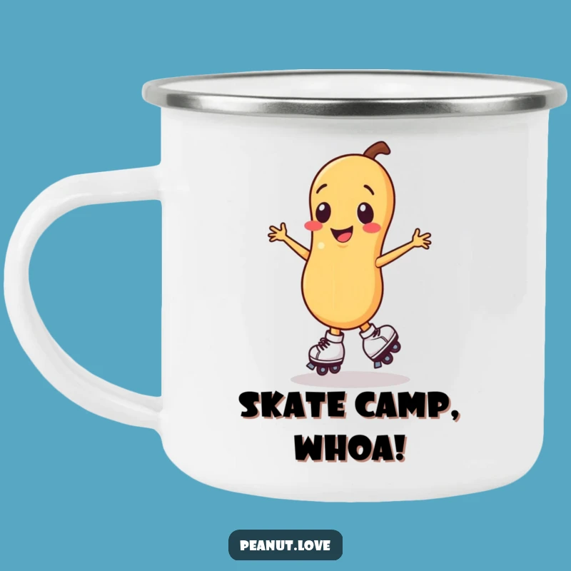 Funny Smiling Peanut Roller Skate Camping Mug, Outdoor Skate Adventure