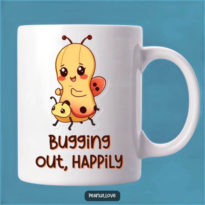 Funny Kawaii Peanut on Ladybug Mug - Cheerful Riding Companion Gift