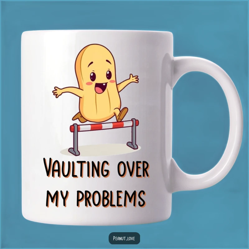 Funny Peanut Hurdler Mug: Energetic Character Leaping, Perfect Funny Gift