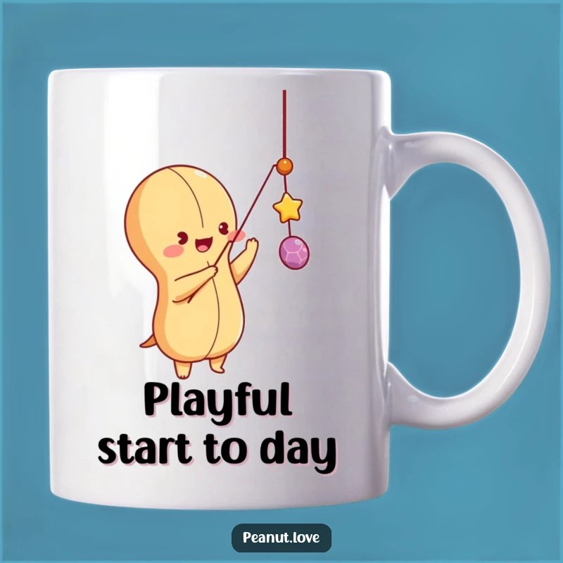 Funny Playful Peanut Mug: String Chasing Humor, Hilarious Gift for Fun Lovers