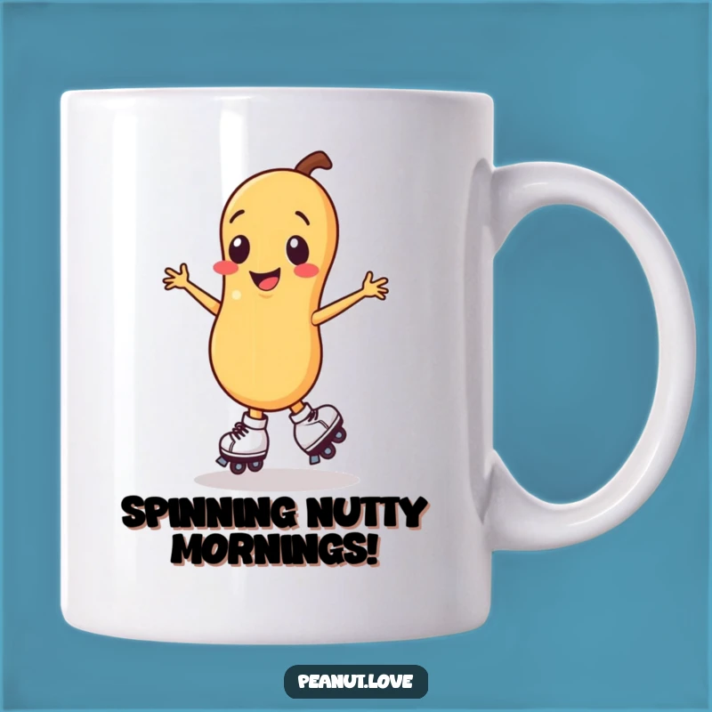 Funny Smiling Peanut Roller Skate Mug, Spinning Joyful Gift
