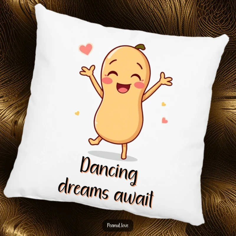 Funny Peanut Pillow: Soft, plush pillow featuring a happy peanut character in a joyful, energetic dance pose.