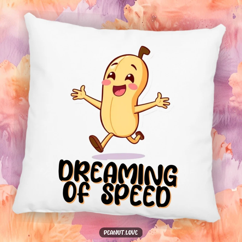 Funny Peanut Dash Pillow: A happy peanut running with arms wide, offering cozy, funny, and playful comfort for any room.