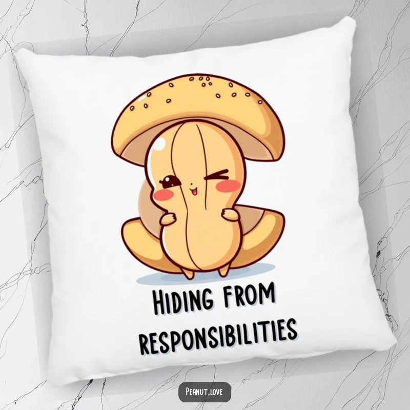 Funny Peanut Pillow: Soft, huggable pillow featuring a mischievous peanut character winking while hiding behind food.