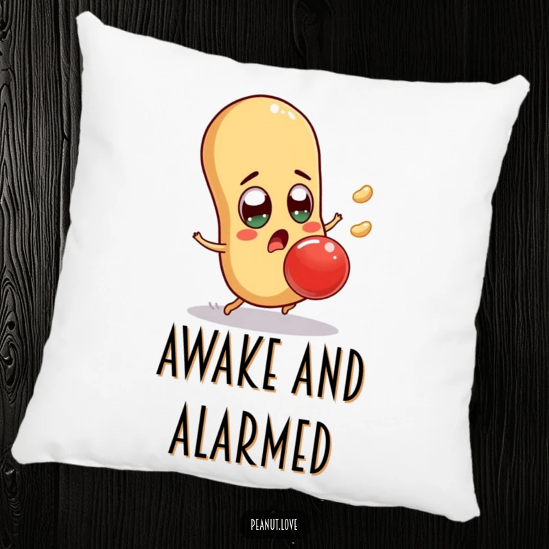 Funny surprised peanut pillow featuring a comically dodging character, perfect for comfortable laughs, a soft funny gift.
