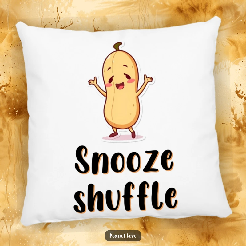 Funny pillow showcasing a cute peanut character performing a vibrant and silly dance, perfect for adding humor.