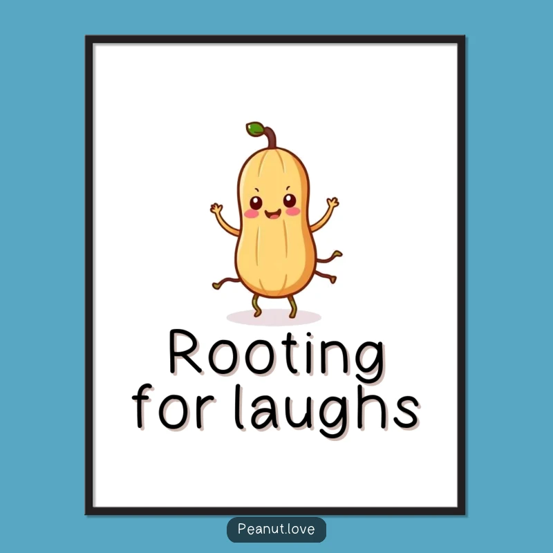 Funny Kawaii Peanut Digital Art: Silly Dancing Rooted Nut Wall Decor, Unique Funny Gift