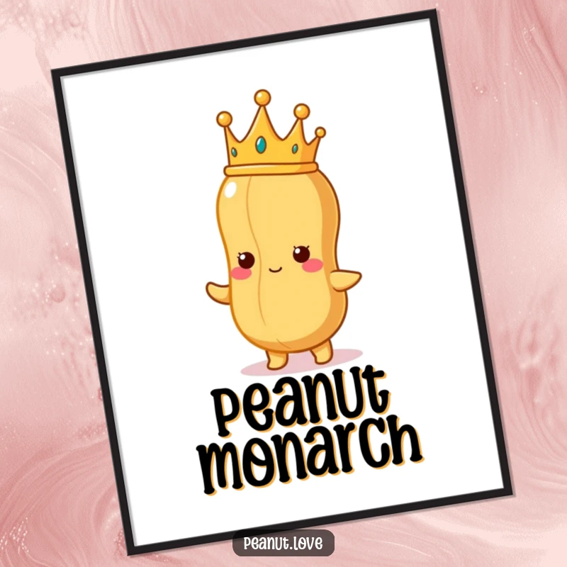 Funny Peanut King Digital Art: A proud peanut wearing a crown, gazing at a perfect peanut, downloadable art for funny, regal, and humorous wall decor.