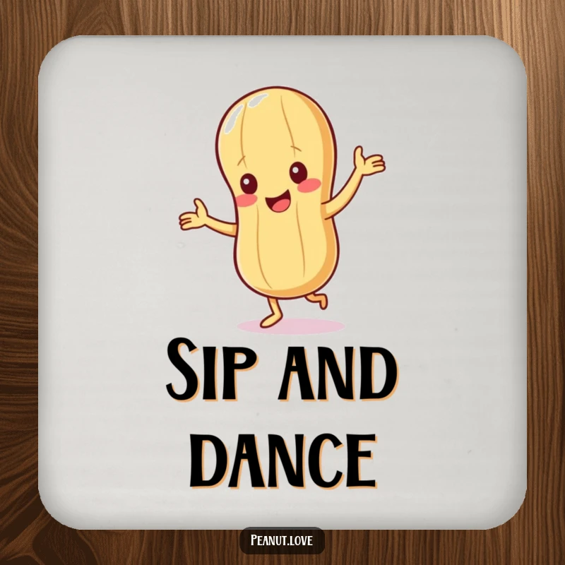 Funny Peanut Coasters: A set featuring a giggling peanut character doing a happy dance.
