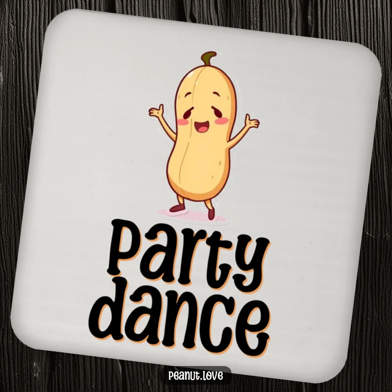 Funny coaster set featuring a cute peanut character performing a silly dance, adding a touch of humor to drink service.