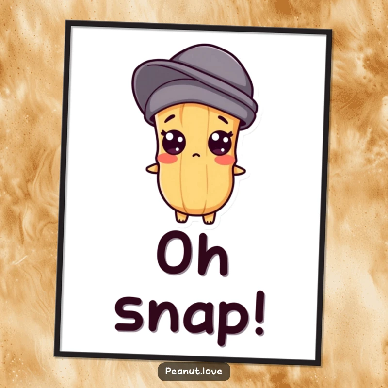 Funny poster displaying a Kawaii peanut character with wide, popping eyes, showcasing an extreme expression of surprise.