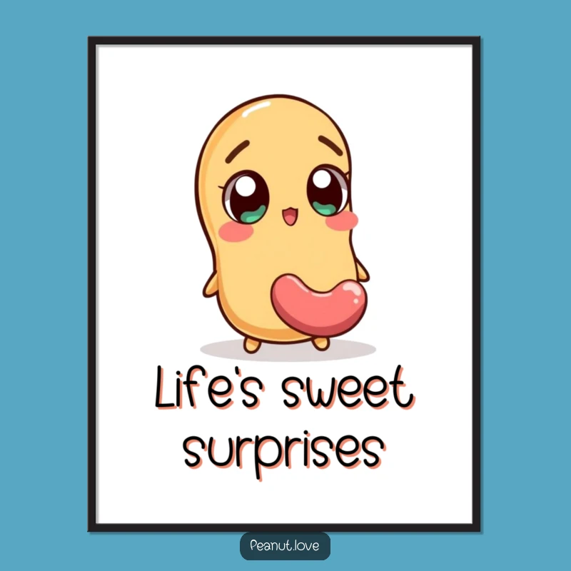 Funny Peanut's Sweet Surprise Poster, Excited Jellybean Art, Hilarious Candy Decor