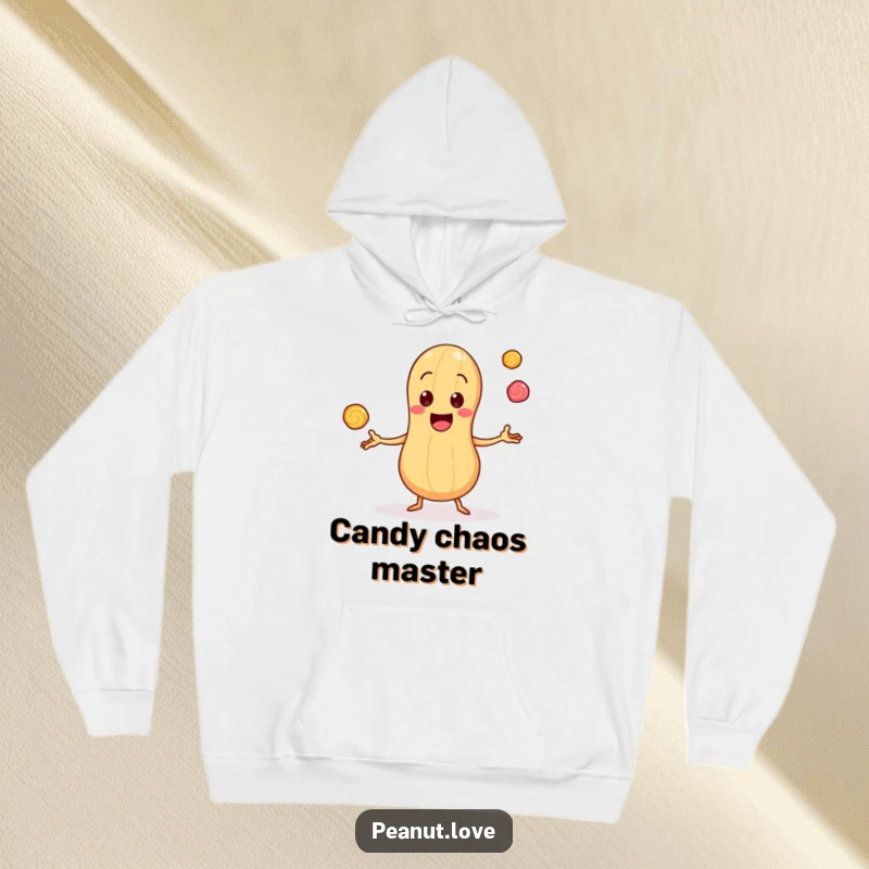 Funny Hoodie: Cheerful Peanut Character Juggling Candy Pieces, Offering Cozy Sweetness and Fun