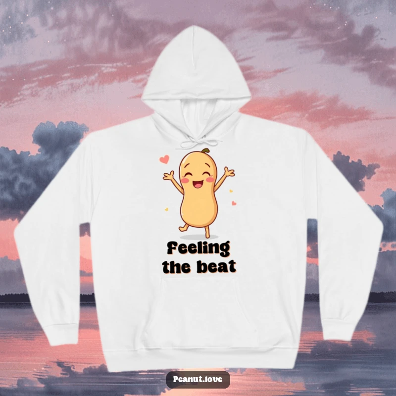 Funny Peanut Hoodie: A warm and cozy hoodie featuring a happy peanut character energetically dancing with pure delight.