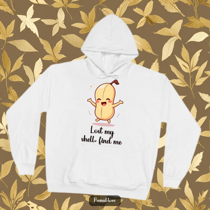 Funny hoodie featuring a dizzy peanut character in a joyful, spinning motion, radiating comical happiness.