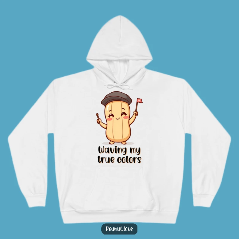 Funny Friendly Peanut Hoodie, Blushing Flag Bearer, Cozy Humorous Gift Apparel