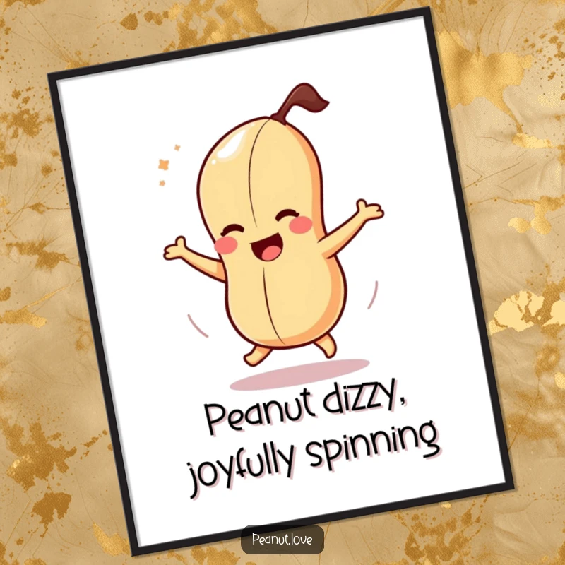 Funny Free Printable Wall Art: A dizzy peanut character in a delightful, joyous spinning motion, adding quirky charm.
