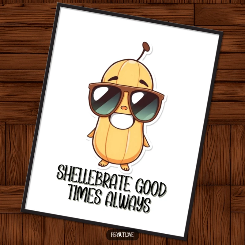 Funny Free Printable Wall Art: A cool peanut character with a huge grin and oversized sunglasses, radiating laid-back, humorous vibes.