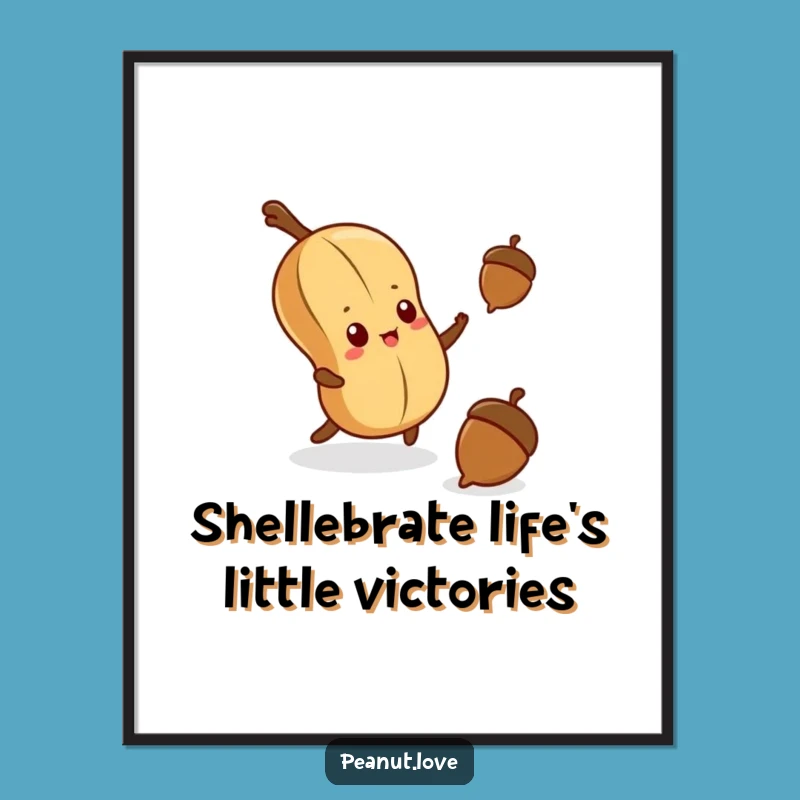 Funny Free Printable Wall Art: Determined Kawaii Peanut Reaching for Acorn Downloadable Art
