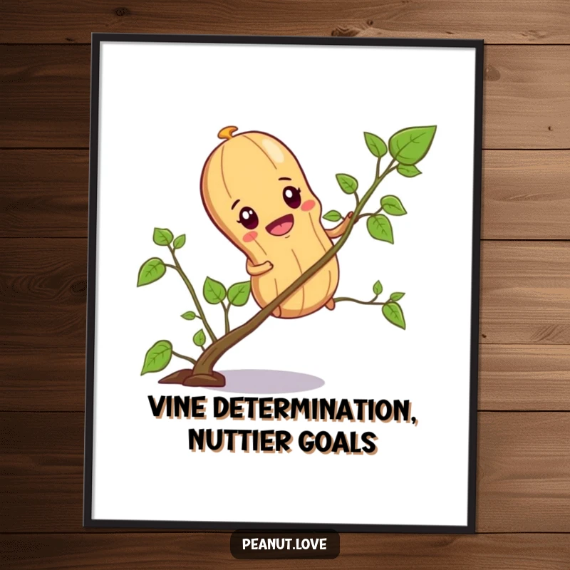 Funny Free Printable Wall Art: A peanut character with a determined expression, steadily climbing a small vine.