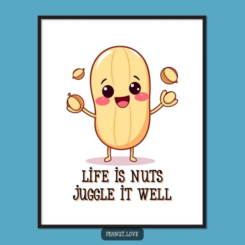 Funny Free Printable Wall Art: Juggling Peanut - Downloadable Kawaii Home Decor Gift!