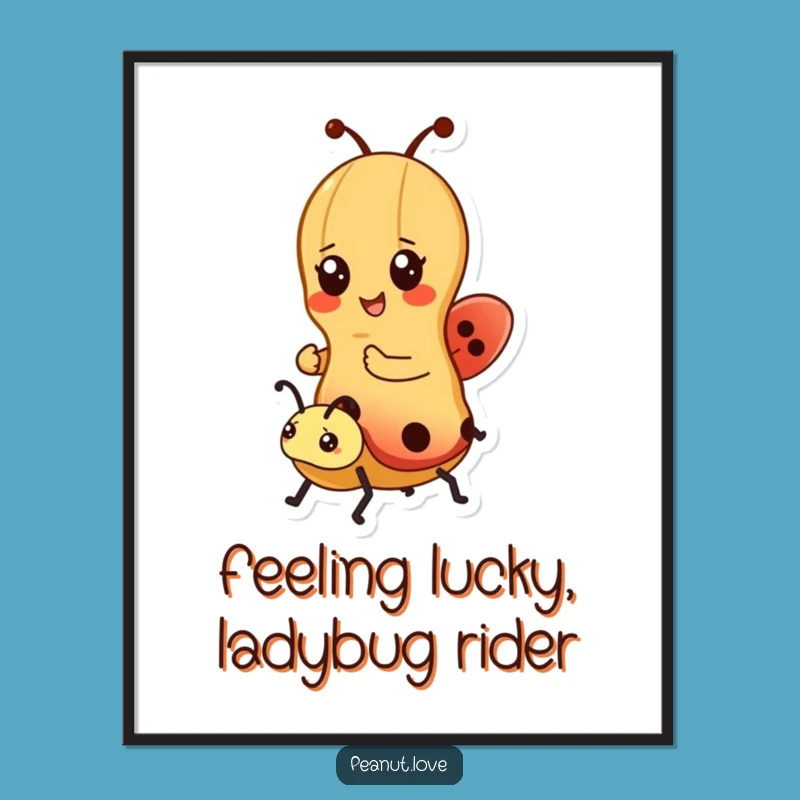 Funny Free Printable Wall Art: Kawaii Peanut Ladybug Ride, Playful Downloadable Decor!