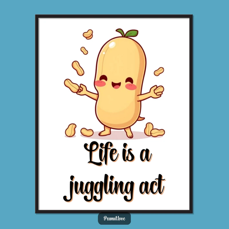 Funny Free Printable Wall Art: Juggling Peanut Kawaii Cute Downloadable Decor