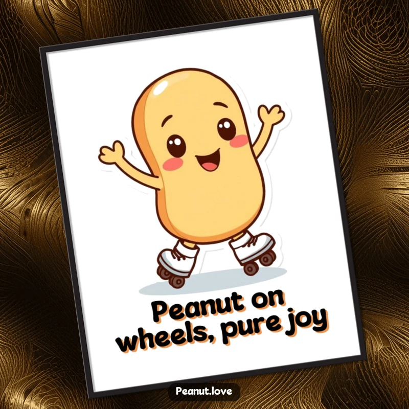 Funny Free Printable Wall Art: Joyful peanut character wearing roller skates, mid-spin, adding a humorous touch.
