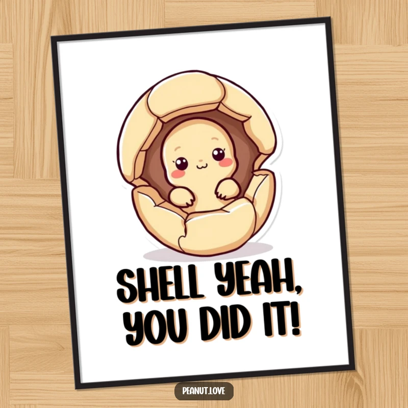 Funny Free Printable Wall Art: A cheeky Kawaii peanut character emerging from a cracked shell, full of personality and charm.