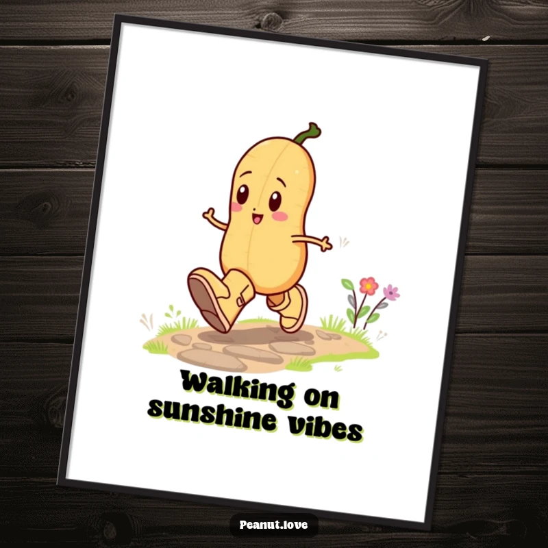 Funny Free Printable Wall Art: A Cheerful Peanut in Oversized Boots Skipping Down a Path