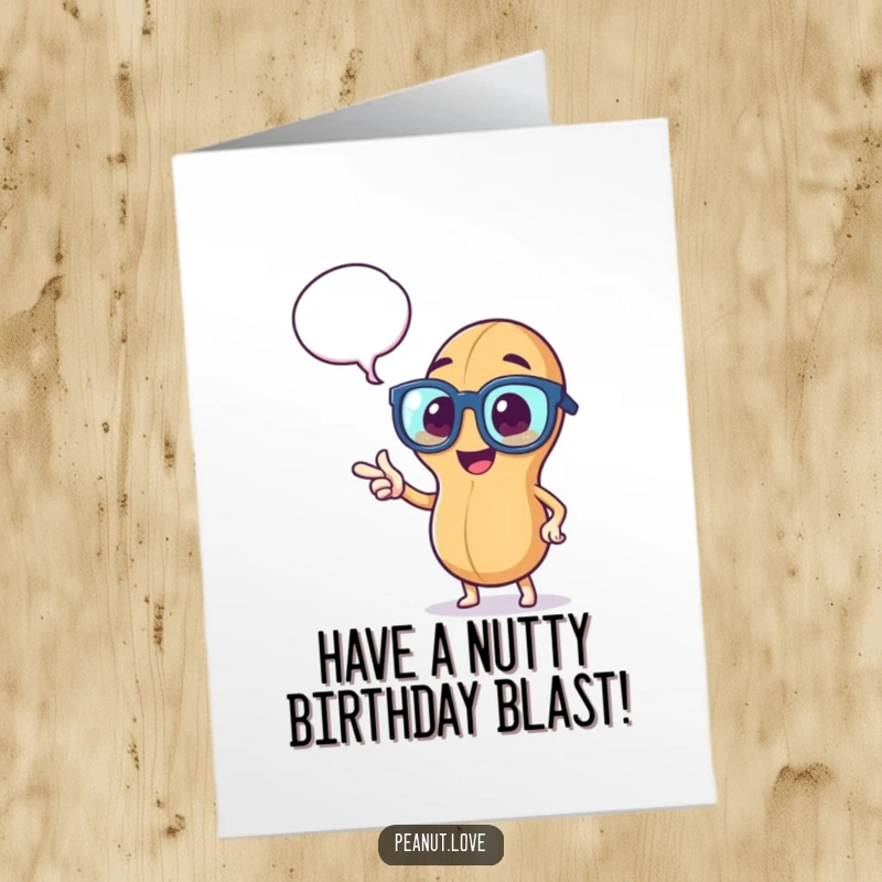 Funny Free Printable Birthday Card: Peanut in Glasses Pointing at Thought Bubble, Full of Bright Birthday Ideas.