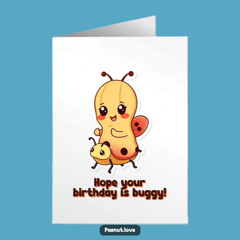 Free Printable Funny Birthday Card: Kawaii Peanut Rides Ladybug, Fun Downloadable Gift!
