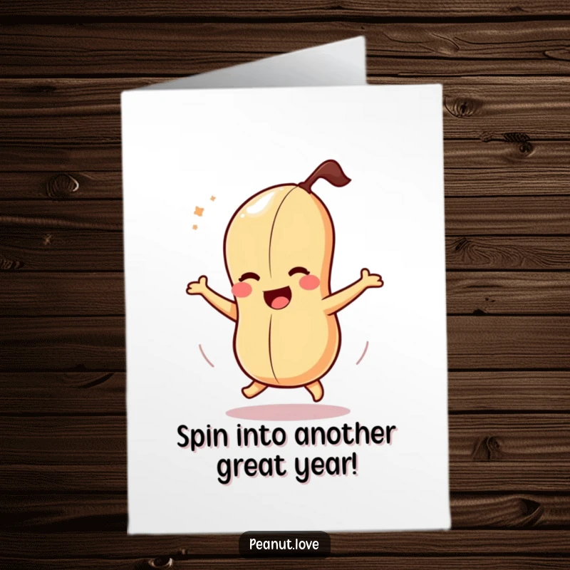 Funny Free Printable Birthday Card: A dizzy peanut character joyfully spinning around, spreading birthday cheer.