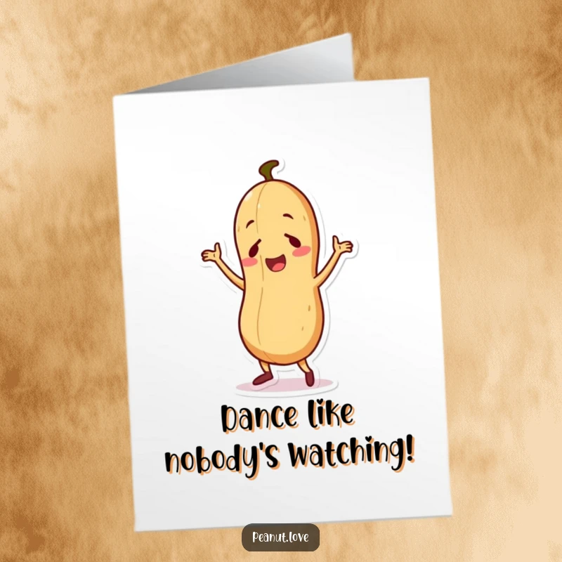 Funny Free Printable Congratulations Card: Anthropomorphic peanut performing a comical dance, a festive downloadable gift.