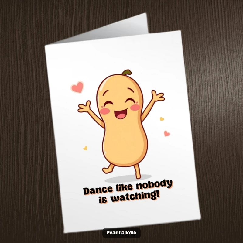 Funny Free Printable Congratulations Card showing a happy peanut character doing a celebratory dance, perfect for cheering them on.