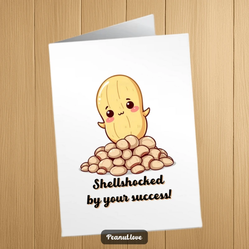 Funny Free Printable Congratulations Card: A Kawaii peanut with determined focus, climbing a daunting pile of shells.