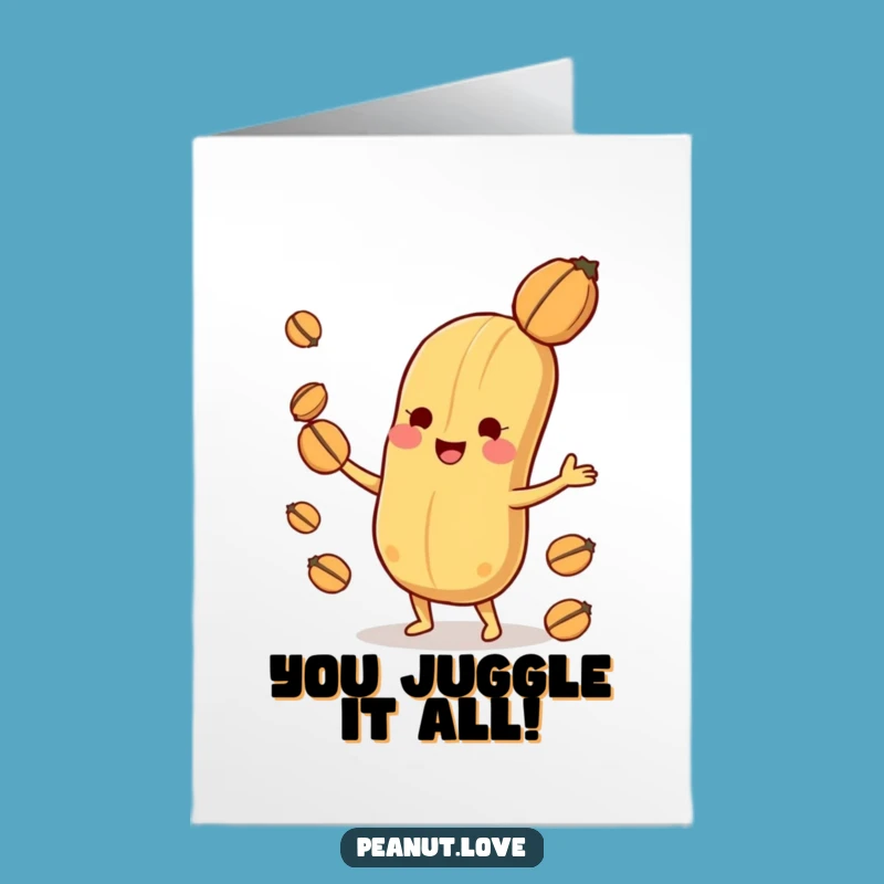 Free Printable Congrats Card: Playful Peanut Juggles Nuts for Your Win! Funny Gift!