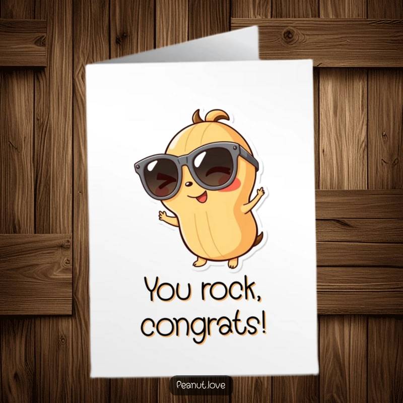 Funny Free Printable Congratulations Card: Playful peanut character wearing comically large sunglasses, winking playfully to celebrate achievements with cool confidence.