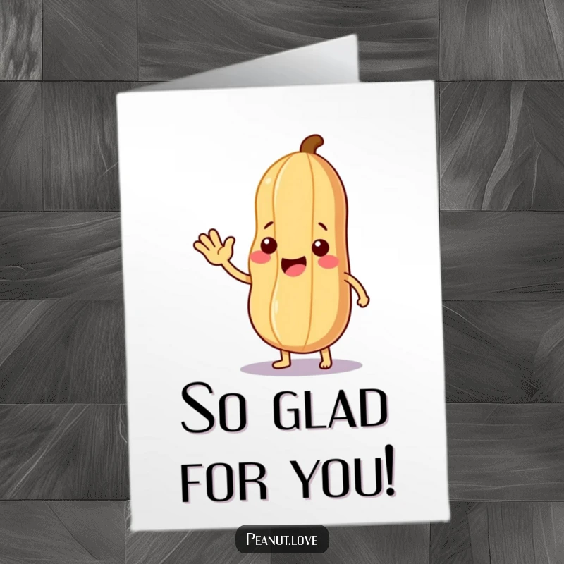 Funny Free Printable Congrats Card: A peanut character waves kindly, presenting a tiny edible leaf, a gesture of nature-inspired congratulations.