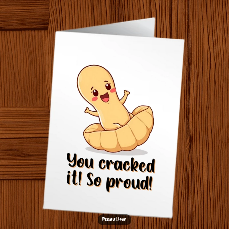 Funny Free Printable Congratulations Card: A determined peanut rolls downhill in a shell, celebrating your amazing success.