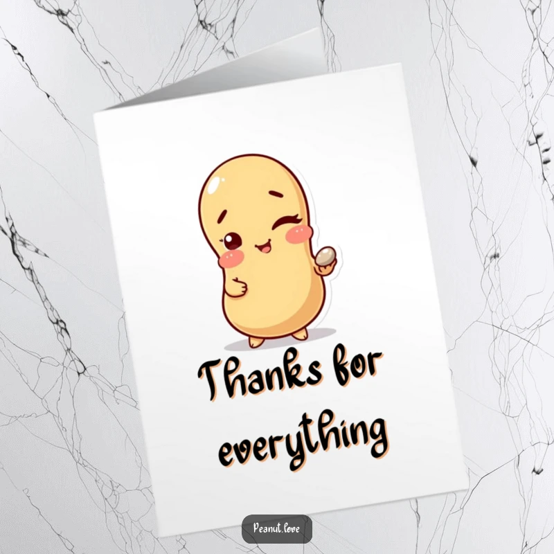 Funny Free Printable Thank You Card: A peanut character gives a playful wink, holding a shiny pebble, a small token of gratitude.