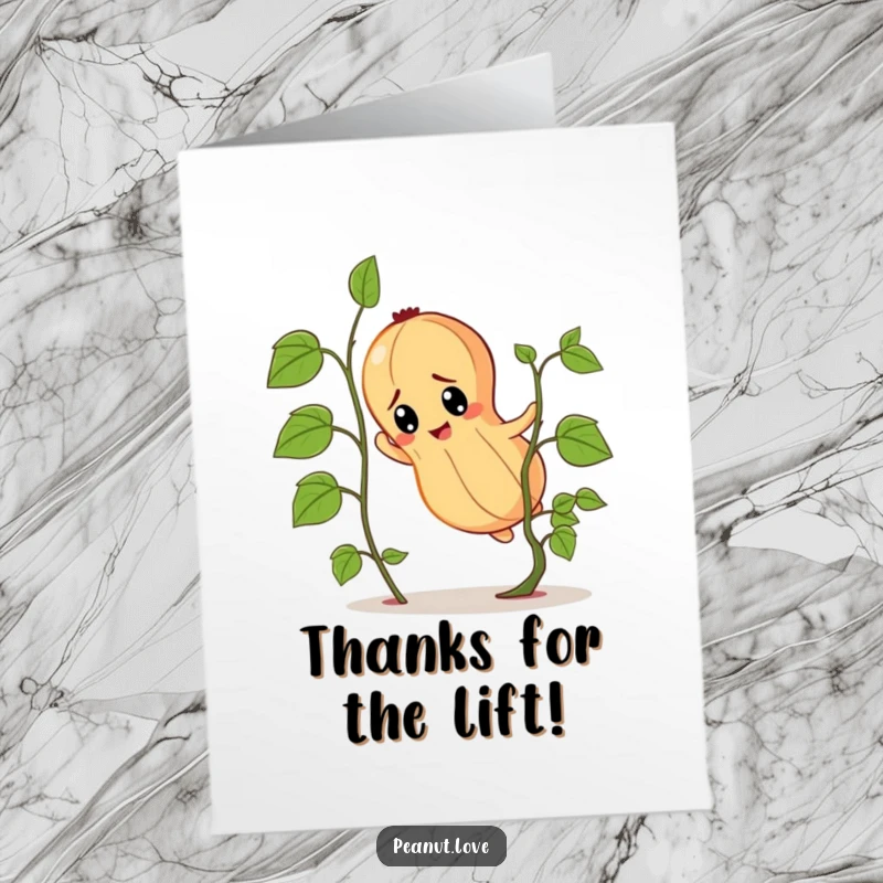 Funny Free Printable Thank You Card: Determined peanut character climbing a small vine, signifying effort and gratitude.