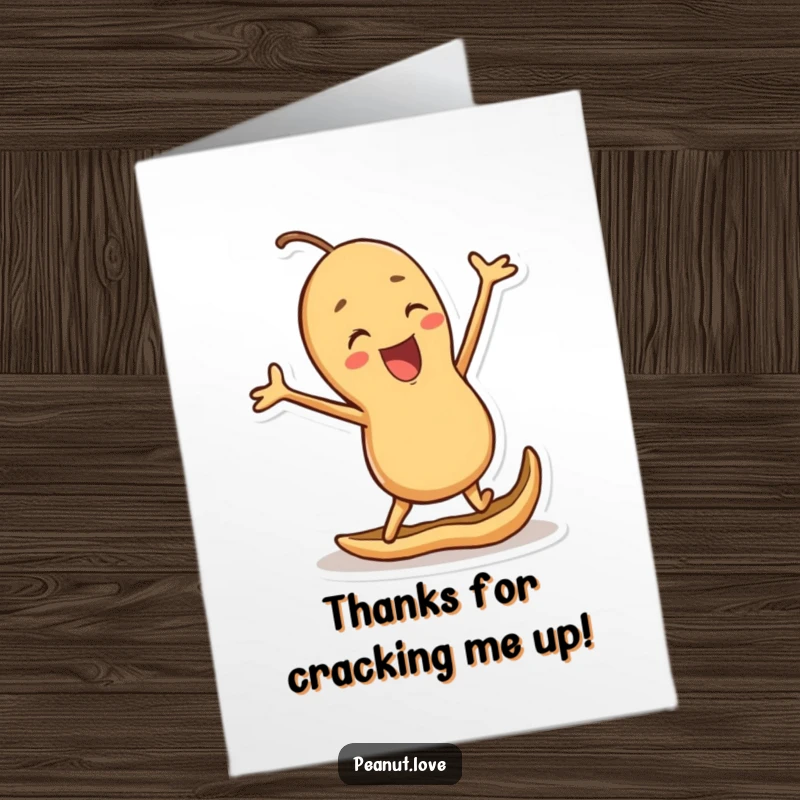 Funny Free Printable Thank You Card: A cheerful peanut character joyfully jumping, expressing sincere thanks.